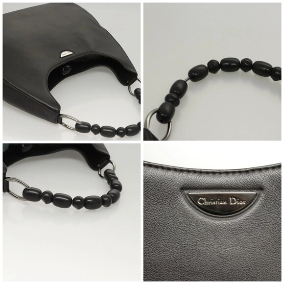 Christian Dior Maris Pearl Shoulder Bag Leather Black Silver Auth ep8734 - Picture 16 of 16